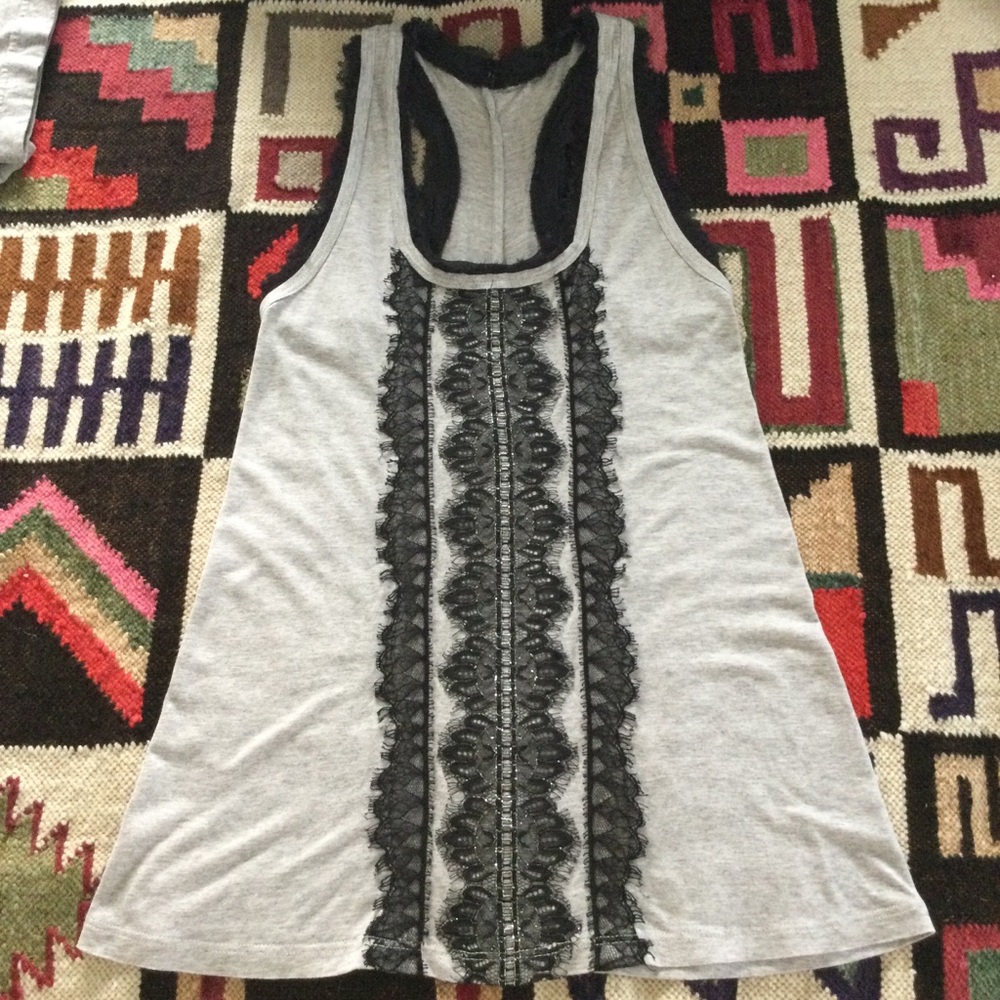 🚩Gray Lace-Trim Racerback Tank Top - Picture 3 of 7